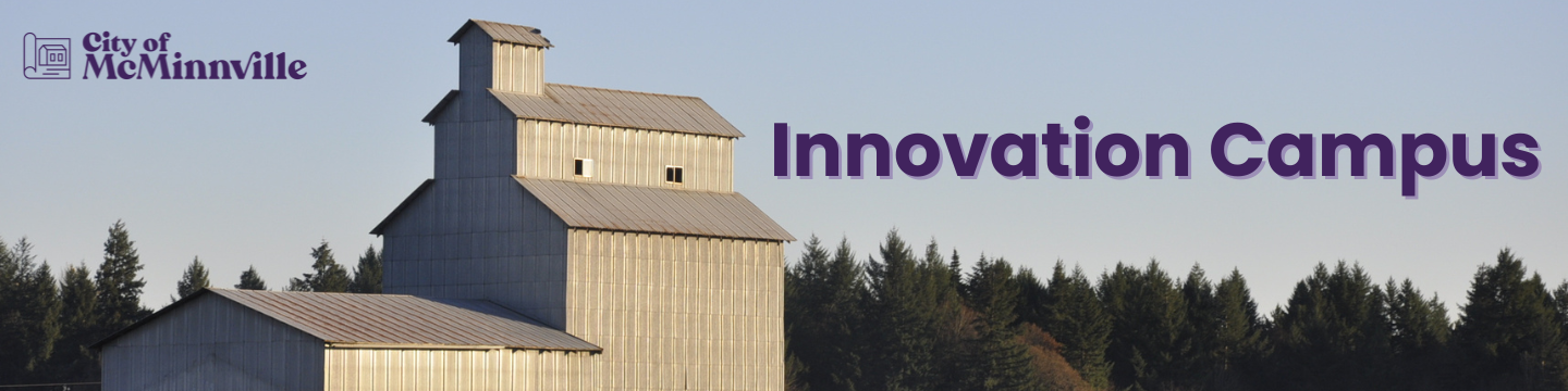 Proposed innovation campus site - photo of barn and field in rural setting with title.